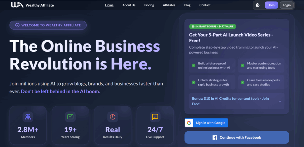 Wealthy Affiliate Review - Homepage
